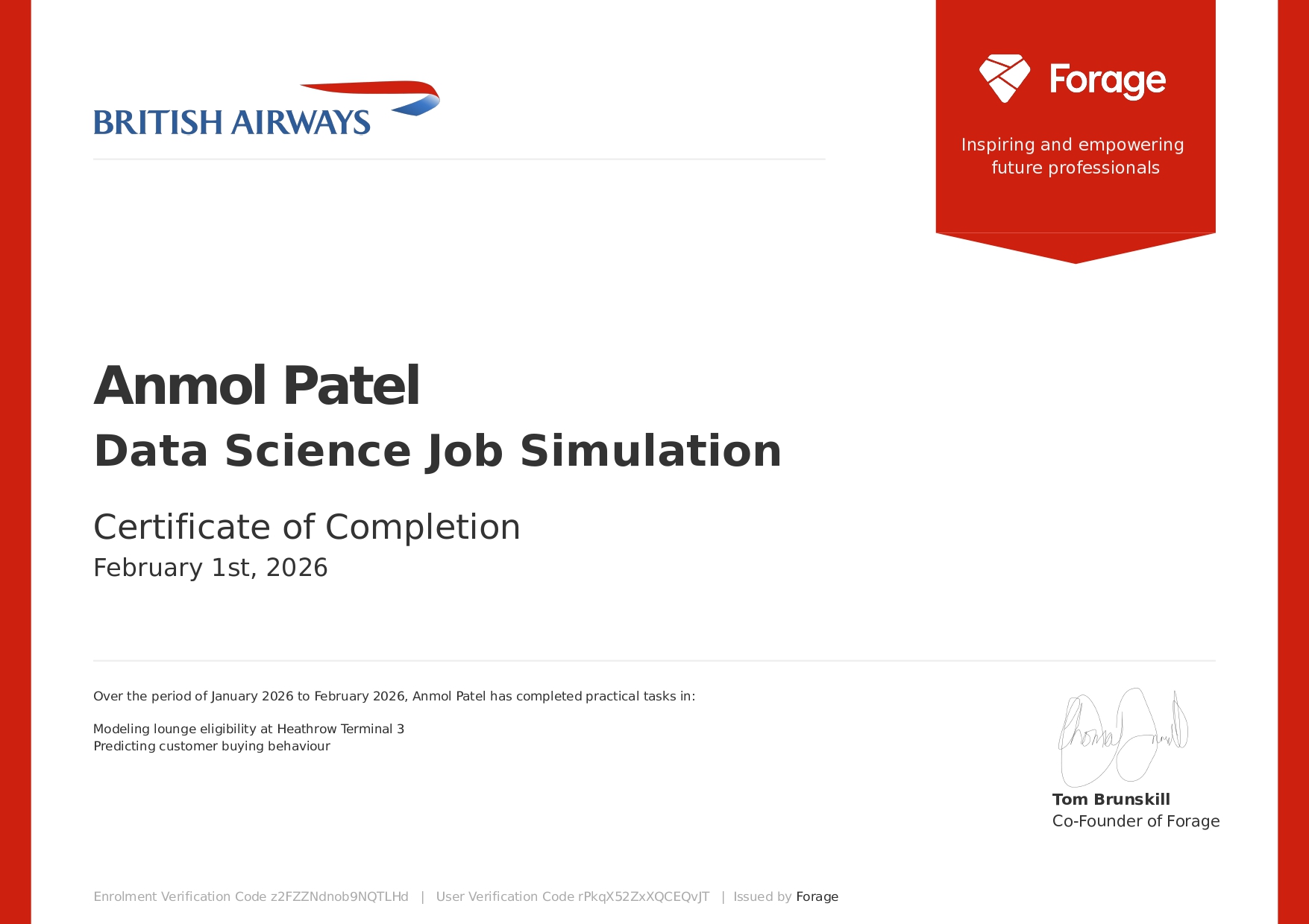 Data Science Job Simulation Completion Certificate