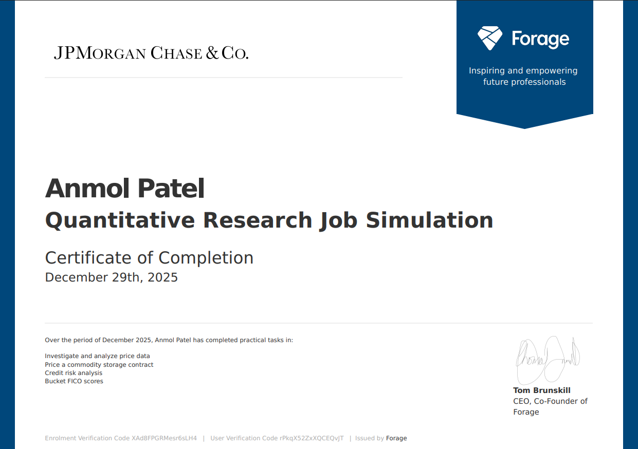 Quantitative Research Job Simulation Certificate